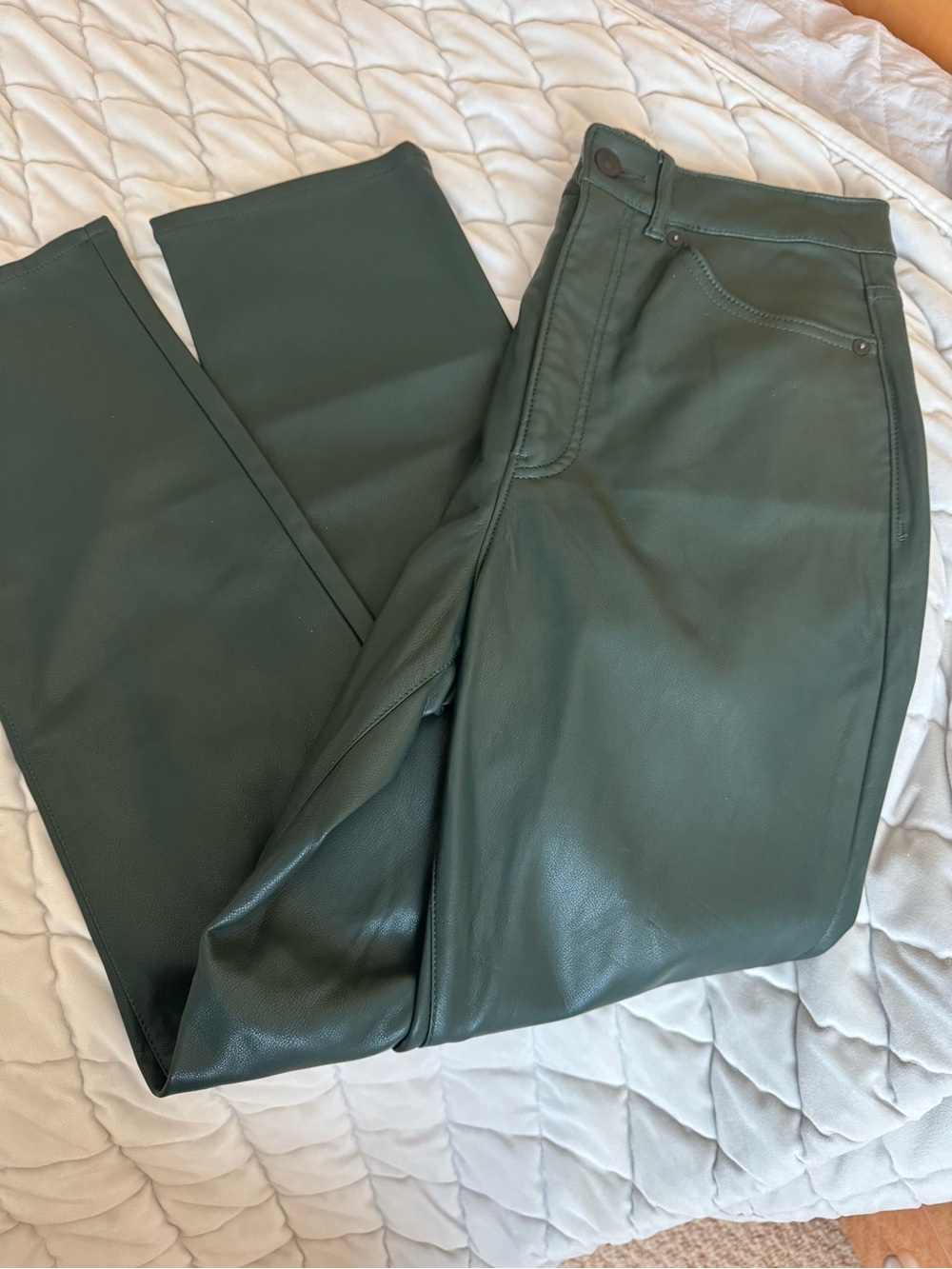 Express Forest Green Vegan Leather Straight-Leg Pants. 4 - Picture 2 of 7